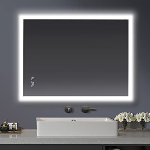 furduzz Badezimmerspiegel 80x60 cm, Wandspiegel LED Badspiegel Multifunktions Badspiegel mit Beleuchtung Einstellbares Licht, Antibeschlag, Dimmbare Speicherfunktion, Vertikal&Horizontal 1