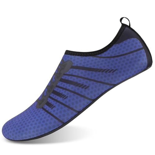 Mens Womens Water Shoes Quick Dry Barefoot Shoes Non-Slip Aqua Socks for Beach Swim Navy Pattern B