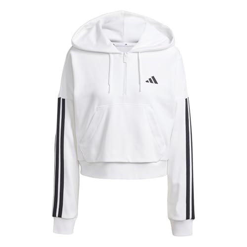 adidas Damen Essentials 3-Stripes French Terry Quarter-Zip Hoodie, White/Black, L
