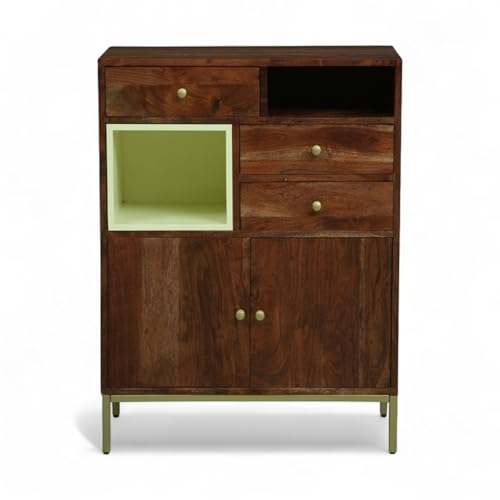 Image of Kalki Solid Wood Chest of Drawers | Solid Wood 3-Drawer Chest | Storage Cabinet | Elegant Storage Drawer Unit - 3-Drawer | Finish - Tubaq & Off White