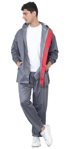 Image of Shasmi Men's Raincoat for Men Waterproof with Hood | Premium Polyester Rain Suit for Bike Riders | Leak Proof Full Body Rainwear Set with Pants | Heavy Duty Zipper (Rainy 290)