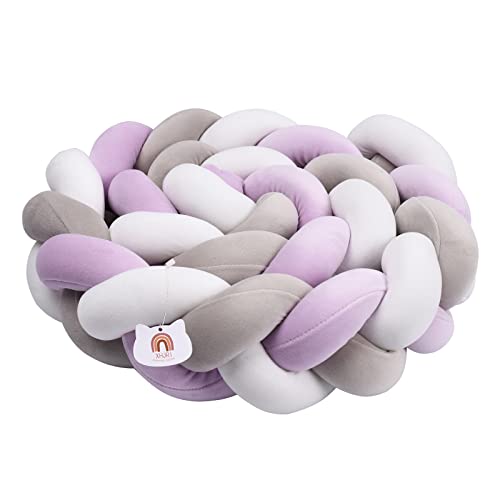 Image of XHJRI Soft Cushion Knot Pillow, Suitable for Home Decor and Furniture Decoration, Bed Gap Filling Cushion Plush for Boys Girls Gift Decoration (Purple White Grey, 157 Inch, 1 Count (Pack of 1))