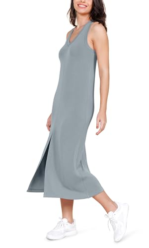 Image of ODODOS Modal Soft Front Split Midi Dress for Women, V Neck Sleeveless Casual Summer Tank Dress