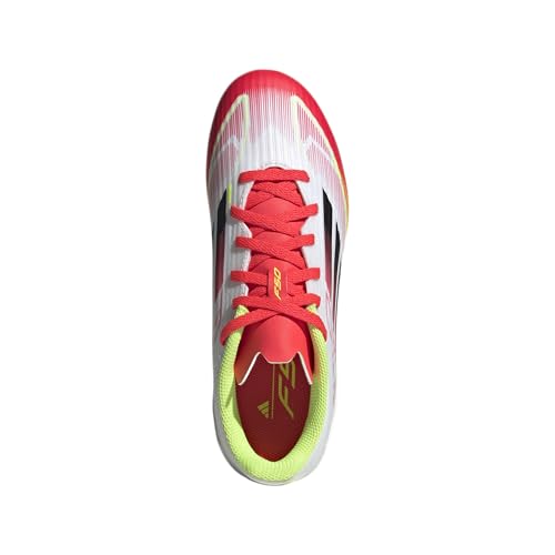 adidas Tênis de futebol unissex infantil F50 League Firm Multi Ground, Branco/preto/amarelo solar, 1