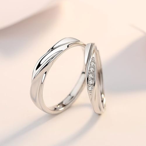 Image of Beydodo 925 Silver Rings Custom Adjustable Sun and Moon Matching Rings Engraved I Love You Couples Rings Wedding