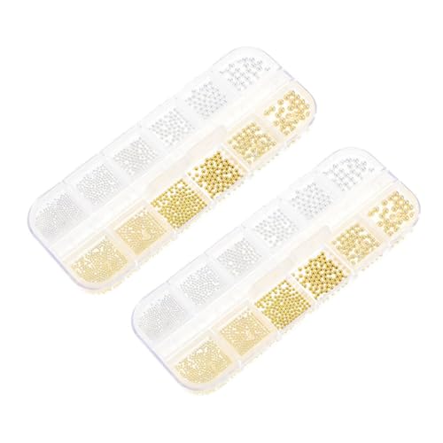 DOITOOL Metal Nail Art Charms 2 Boxes Mixed Size Gold Silver Steel Beads 3d Nail Decoration DIY Manicure Craft Supplies Random Color