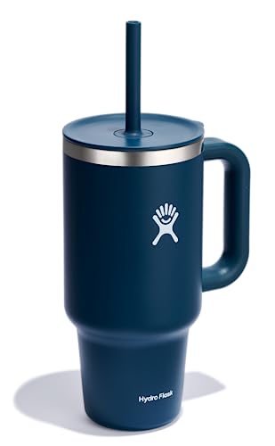 Hydro Flask Travel Tumbler with Handle, Lid and Straw - Insulated Stainless Steel in 32 Oz Indigo Blue