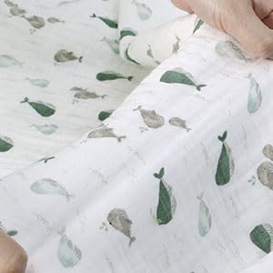 Image of Miracle Baby Muslin Swaddle Blanket for Girl Boy, 47 inchx47 inch 100% Cotton Muslin Extra-Large Swaddle Blankets, Muslin Swaddling Wrap Neutral Receiving Blanket for Newborn, 2 Pack, Cloud + Whale