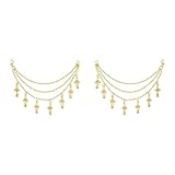 Efulgenz Cadenas de oreja tradicionales indias para soporte de aretes, joyería nupcial para boda, joyería india para mujer, borlas Jhumki en capas, dijes de cadena de soporte para el oído, accesorio