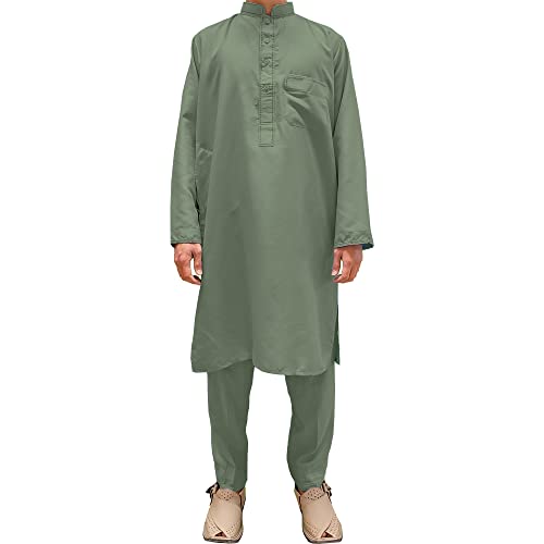 Desert Dress Imran Khan Green Afghanistan Afghan Pakistan Ensemble 2 pièces Shalwar Kameez pour hommes garçons ethniques Eid (60)