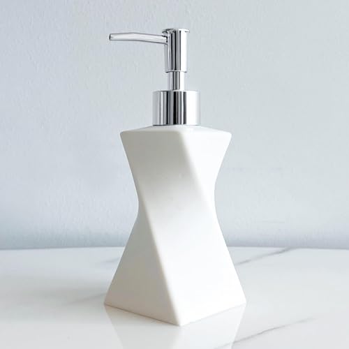 Modern White Hand Soap Dispenser with Silver Pump for Bathroom