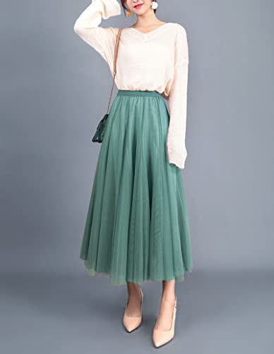 NJNJGO Saia maxi feminina em camadas, cintura elástica, saia tutu tule plissada, Verde A, Tamanho Ún