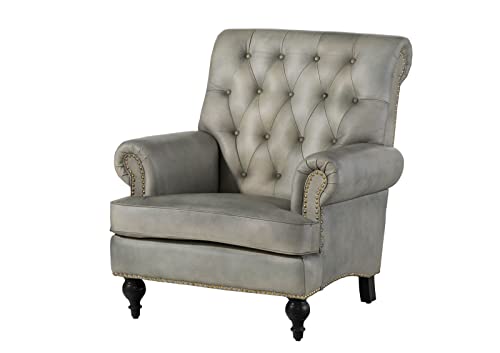 MASSIVMOEBEL24.DE | Chesterfield Sessel aus Echtleder #205 aus echtem Büffel-Leder - Grau 84x84x94 cm mit Nieten Lounge-Sessel Sofasessel Relaxsessel