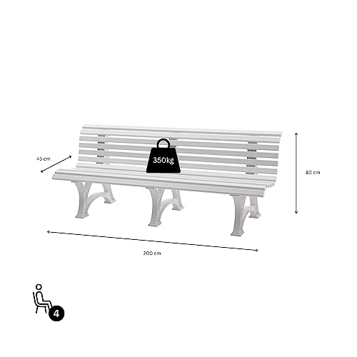 PROREGAL Gartenbank Jamaika | 4-Sitzer | Weiß | HxBxT 80x200x64cm | Witterungs- & UV-beständiger Kunststoff | Parkbank Sitzbank Außenbereich Garten Balkon Terrasse