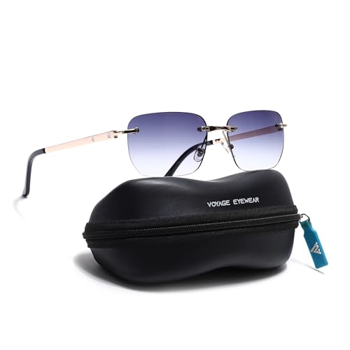 Image of Voyage Rimless Polarized Sunglasses for Men & Women (Black Lens | Black Frame - MG7601)