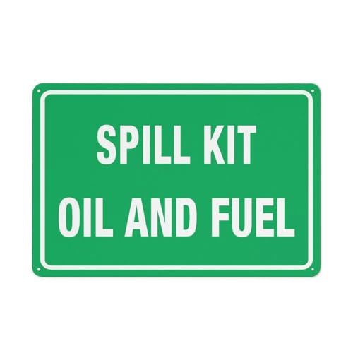 Oil Fuel Spill Response Kit Emergency Warning Sign, 8"x12" Durable Aluminum Plate, Industrial Hazard Marker for Garage Warehouse Outdoor Storage Work Zone