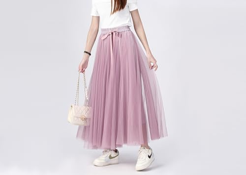 Tulle Skirts with Drawstring for Women Pleated Layered Tutu Skirt Ladies Elegant Flowy Long Skirts2