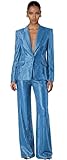 Sequin Suits for Women One Button Blue Womens Suit 2 Piece Fashion Blazer and Wide Leg Pants Night Shiny Prom Tuxedo Size Small