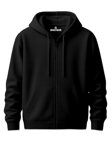 Image of Mens Full Zip Hooded Sweatshirt - Premium Fleece Black Hoodie with Front Pockets | Casual & Athletic Wear