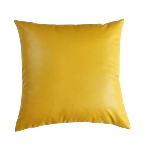 YB-FCJKPA Housses de Coussin en Faux Cuir, Taies d'oreiller Modernes de Luxe, Taies de Coussins Carrées Solides pour la Décoration Intérieure (Yellow)