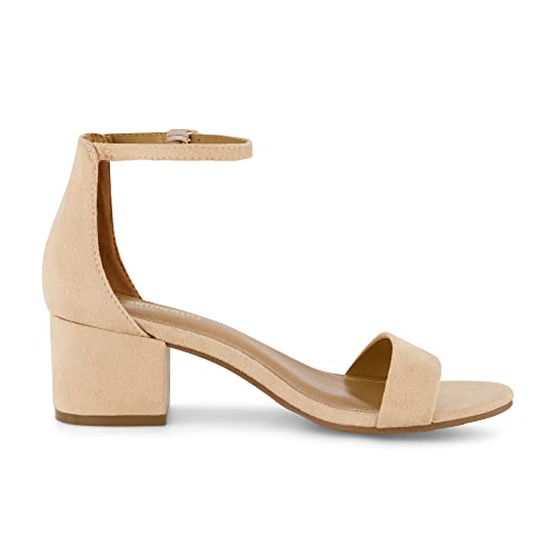 Cushionaire Women's Alba One Band Mid Block Heel Sandal Natural Suede 8.5 +Memory Foam #TOP4