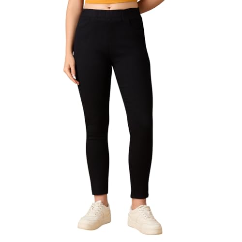 Image of 4FLIES Women's High Waist Jeggings | Super Combed Slim Fit Ankle-Length Pants with Elastic Waistband | Comfortable Denim Look Leggings for Casual, Travel & Office Wear
