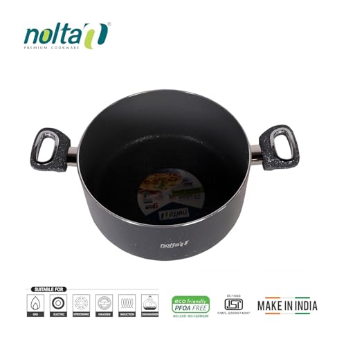 Image of Nolta Granite Biryani Pot (3.5L) Induction Cookware, 1yr Replace-Guarantee, ISI Certified, PFOA-Free Non-Toxic Nonstick 5 Layer Coating Biriyani Handi (22cm, Grey)