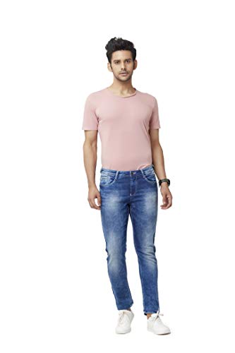 Image of Men Slim Fit Mid - Rise Jeans (Dark Blue)
