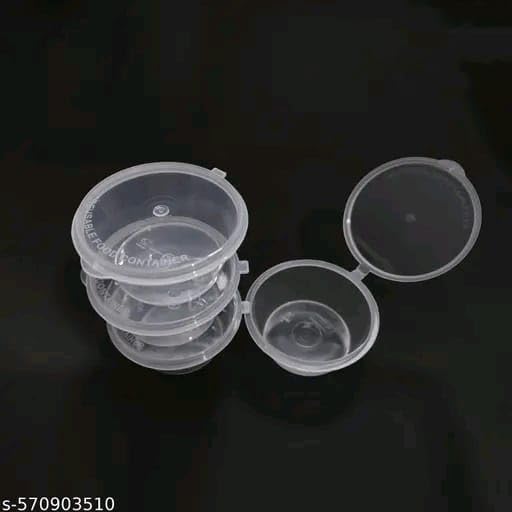 Image of Catloom | Pack of 50 | - 50ml Mini Container with Attached Lids | Reusable Food Container | Transparent Small Disposable Containers for Food, Sauce, Chutney, Samples (Transparent +Attached Lids)