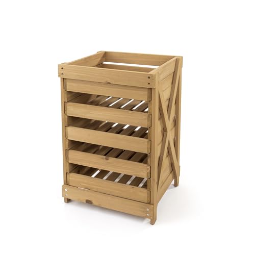 LIN HOME Organizador Extraibles 4 Cajones para Fruteria 35x32.5x58cm - Cajas de Almacenaje de Madera para Organizar Frutas y Verduras Color Madera
