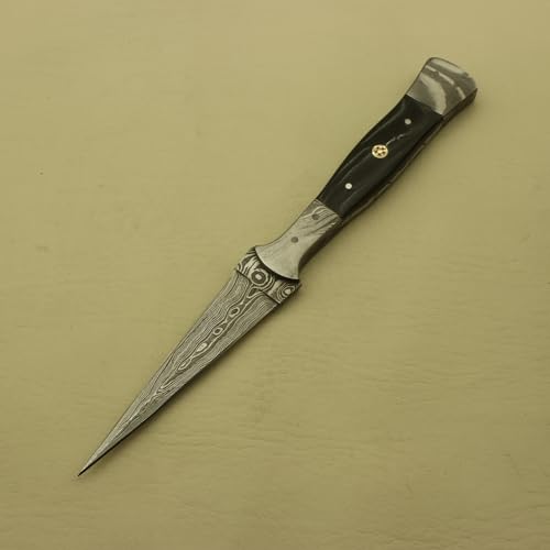 Hand Forged Damascus Steel Hunting Skinning Boot Knife with leather Sheath