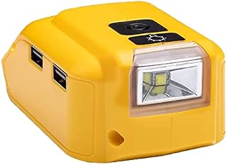 Battery Adapter for Dewalt 14.4V/18V/20V Lithium Ion Battery DC Port & LED Work Light & Dual USB Charger Power Source Power Supply Compatible for Dewalt DCB090 DCB091 (With LED Light)