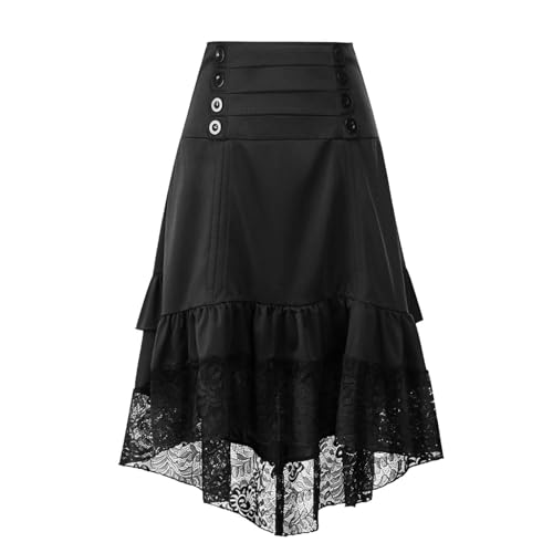 Gothic Skirt for Women Y2K Lace Trim Steampunk Renaissance Skirts High Waist Pirate Midi A-Line Skirt