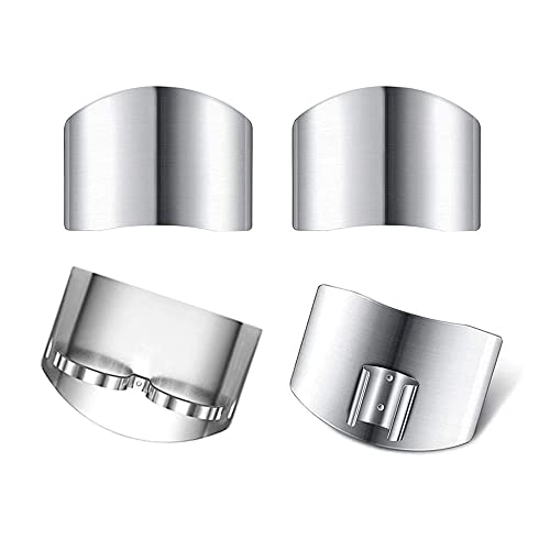 USHS 4 Pièces Protège Doigt Cuisine en Acier Inoxidable Finger Guard Outil de Protection des Doigts Coupés Cuisine Accessoire de Sécurité pour Découpe Légumes et Fruits (Un Doigt et Deux Doigts) Cover