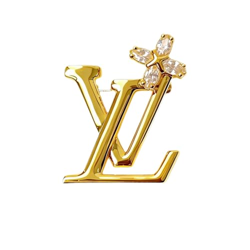 Gold-Tone Metal Brooch with Crystal Flower Accent, Elegant Lapel Pin for Clothing, Bags, and Accessories, Fashion Jewelry for Everyday Wear and Special Occasions