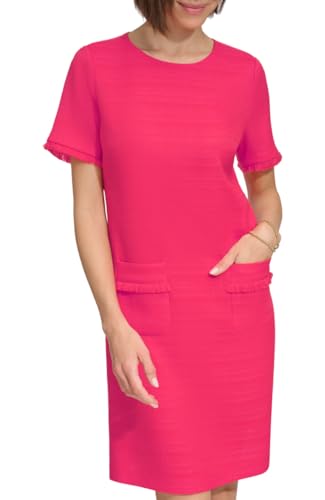 Image of Tommy Hilfiger Women's Pleated Trim Short Sleeve High Neck Shift Mini Dress