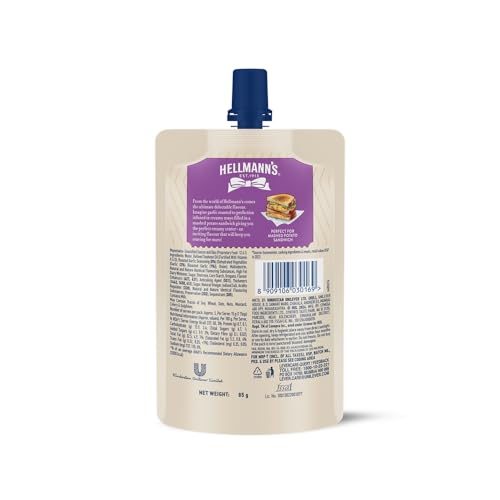 Image of HELLMANN'S, Roasted Garlic Mayo, 85g, for Delectable Sandwiches, with Creamy & Rich Taste, 100% Vegetarian, World's No.1 Mayonnaise Brand