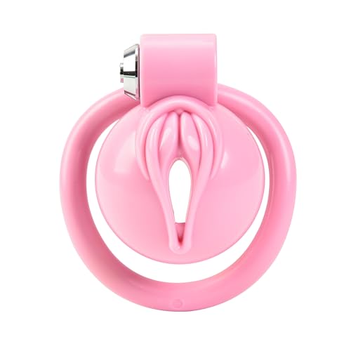 Male Chastity Cage Lockable Cock Cage with 5 Rings for Penis Exercise and Tease Breathable Resin Material Adjustable Fit for Men (Pink 02)
