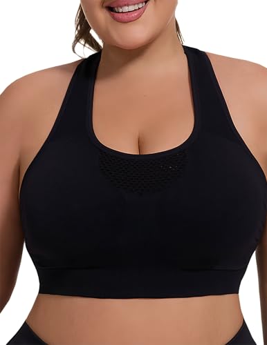 FANCMISTERY Plus Size Sports Bra for Women Racerback Wireless Padded ...
