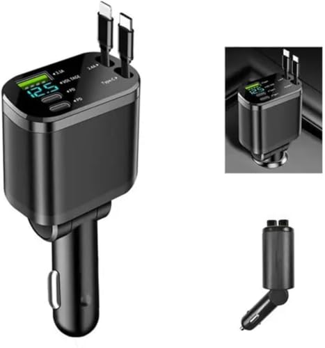 Cargador Coche, Carga Rápida 65W, Retráctil, USB C, 4 en 1, Compatible iPhone, Samsung, Huawei, Android, Adaptador Mechero Universal