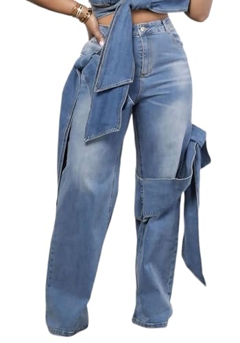 Symina Jeans for Women High Waist Bow Knot Wide Leg Denim