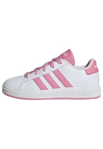 adidas Unisex Kids Grand Court Lifestyle Tennis Lace-Up Shoes, FTWR White/Bliss Pink/core Black, 3.5 UK