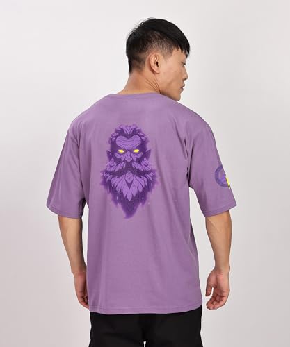 Image of SHODOX Bio-Washed Anti Bacterial 100% Pure Cotton Men's Oversized Aesthetic Premium Printed T-Shirt | Cozy Soft, Less Wrinkles Loose Fit, Drop Shoulder, Korean Baggy Style Tees for Mens