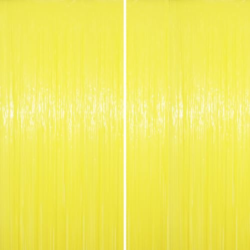 Image of Voircoloria 2 Pack Pastel Yellow Tinsel Foil Fringe Curtains, Yellow Party Decorations, Metallic Tinsel Party Streamers Backdrop for Birthday Baby Shower Graduation Gender Reveal Party Decorations