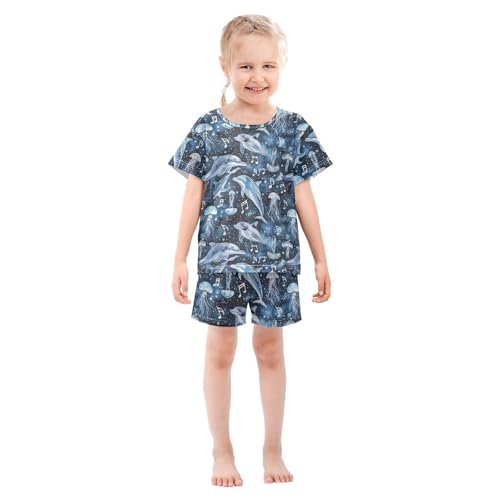 ALAZA Dolphins Jellyfish Music Notes Pajama Set Short Sleeve Sleepwear Soft Lounge Nightwear3