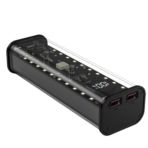 Jrudjsnhhty Caja de Almacenamiento de Batería 21700, 4 Ranuras, Caja de Banco de Energía DIY para Cargador 21700, Salida USB Dual, Entrada Tipo C, Negro
