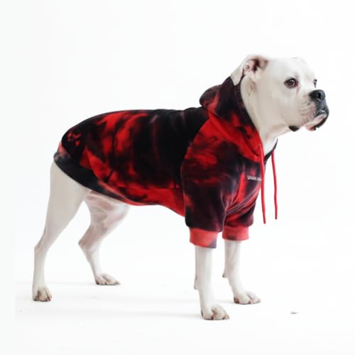 Image of Spark Paws Dog Hoodie - Premium Dog Sweater for Small, Medium, and Large Dogs | Warm Outfits for French Bulldogs, Pitbull, Puppy, Winter Jacket Alternative - Red & Black - 3XL