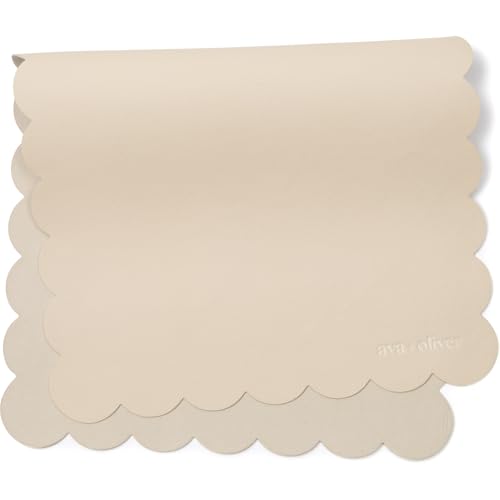 Image of Ava + Oliver Vegan Leather Baby Changing Mat (16 X 30 in) - Multipurpose Wipeable and Portable Diaper Mat - Foldable for Travel (Cream Scallop)