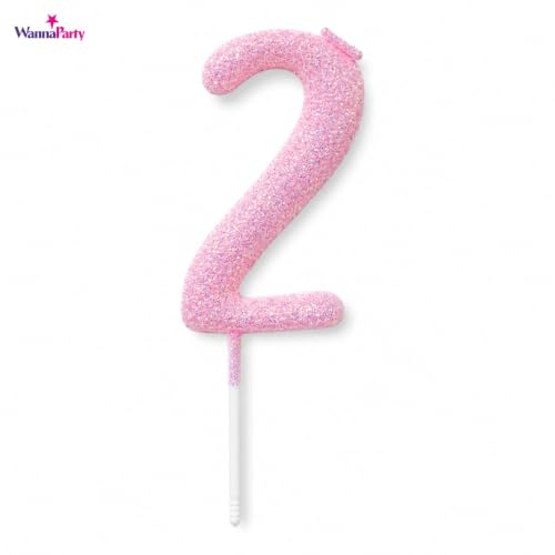 Image of Wanna Party Glitter Designer Pink Number 2 Birthday Candle, Numerical Cake Candle for 2nd Birthday, Cake Cutting, Party Decoration & Celebration Supplies - 1PC