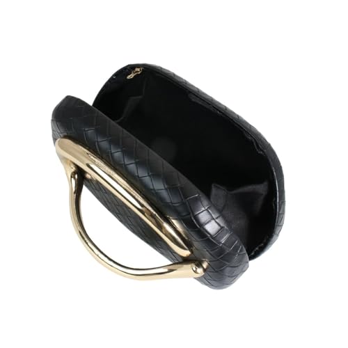 Image of Women Woven PU Leather Clutch Box Metal Handle Evening Bag Trendy Leather Handbag Weave Shoulder Purse for Causal